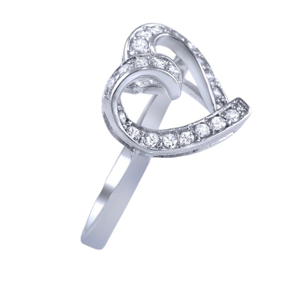 Love Heart Shape Promise Ribbon Ring 925 Sterling Silver Micro Pave CZ White - Picture 3 of 3
